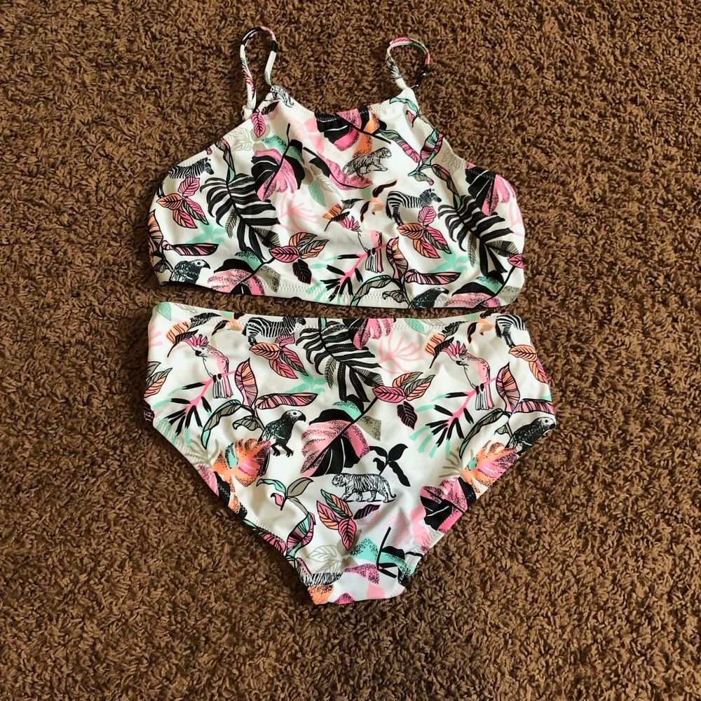 American Eagle Tropical Jungle Animal Print High Neck High Waist Bikini Set 16